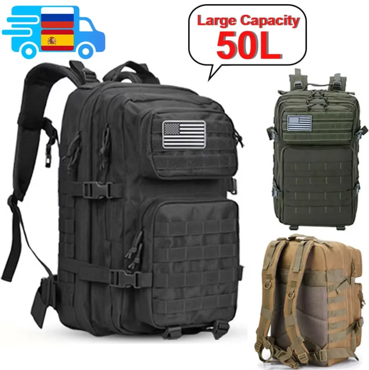 2Q-50L Tactical Backpack Men's - đánh giá và giá Rucksack Military Style